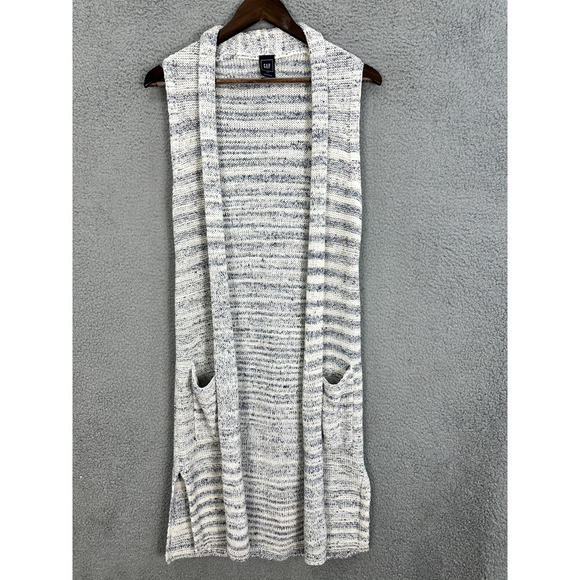 GAP Sweater Vest Womens XS Blue Striped Long Pockets Quiet luxury Minimalist - Picture 1 of 8